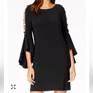 JBS Black Diamond Embellished Flare Bell Sleeve Cutout Shoulder Dress Size L